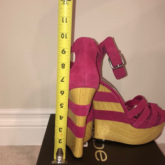 Hot Pink Suede Wedges - Picture 5 of 6